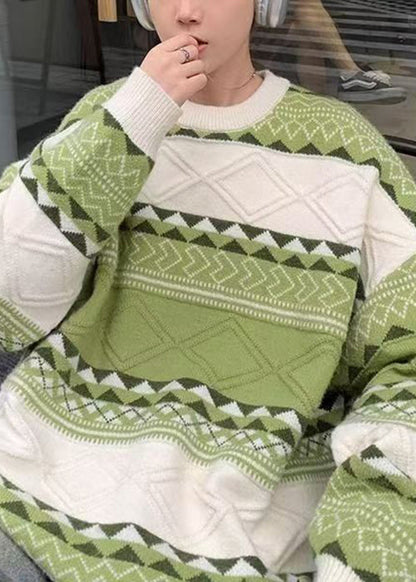 New Green O Neck Cozy Patchwork Knit Men Sweaters Fall QH032 MENSW241019