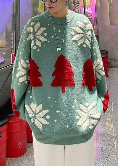 New Green O Neck Cozy Patchwork Knit Sweaters Men Fall QH036 MENSW241019