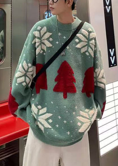 New Green O Neck Cozy Patchwork Knit Sweaters Men Fall QH036 MENSW241019