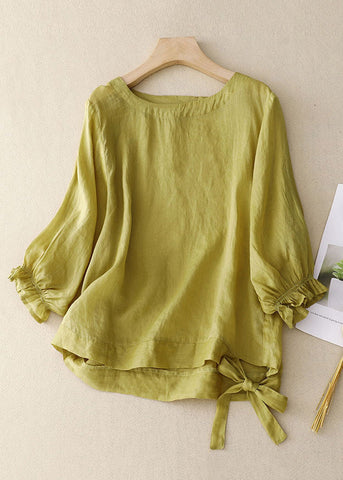 New Green O Neck Lace Up Cotton Shirt Bracelet Sleeve GG042 MZF-HTP240610