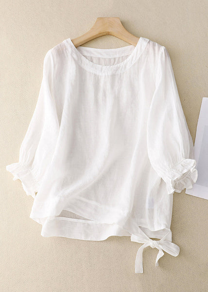 New Green O Neck Lace Up Cotton Shirt Bracelet Sleeve GG042 MZF-HTP240610