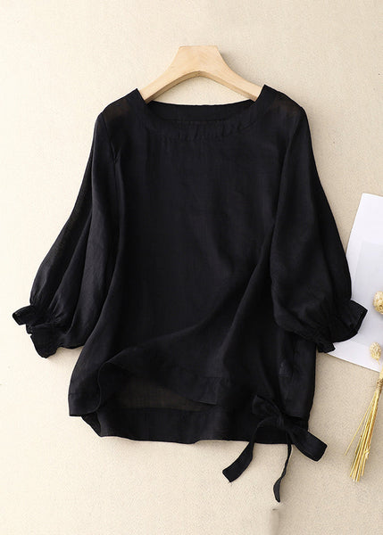 New Green O Neck Lace Up Cotton Shirt Bracelet Sleeve GG042 MZF-HTP240610