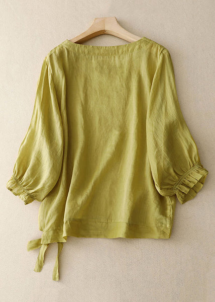 New Green O Neck Lace Up Cotton Shirt Bracelet Sleeve GG042 MZF-HTP240610