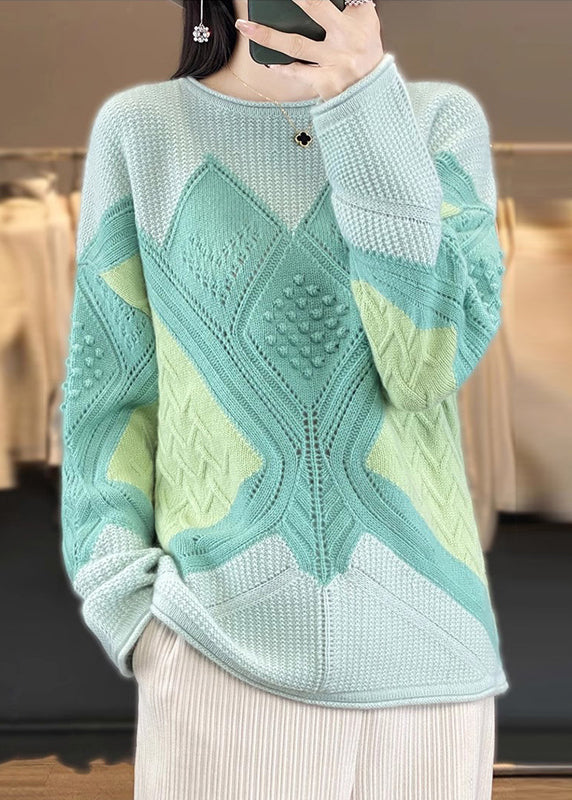 New Green O-Neck Patchwork Woolen Knit Sweater Spring YW044 ABC
