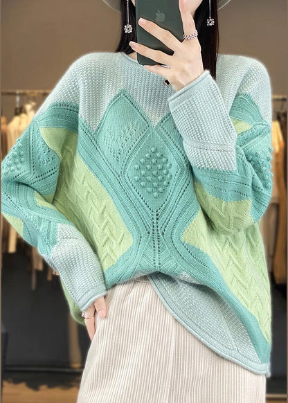 New Green O-Neck Patchwork Woolen Knit Sweater Spring YW044 ABC