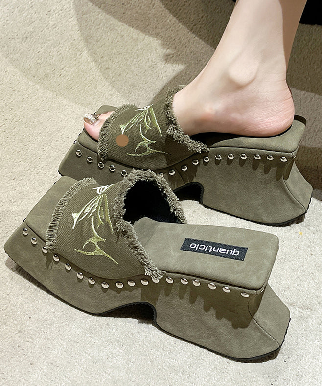 New Green Peep Toe Rivet Cotton Platform Slide Sandals RT1089 Ada Fashion
