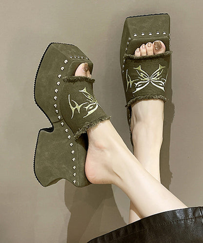 New Green Peep Toe Rivet Cotton Platform Slide Sandals RT1089 Ada Fashion