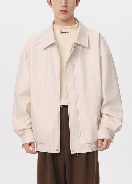 New Green Peter Pan Collar Zippered Faux Leather Men Coat Spring RN032 ABC