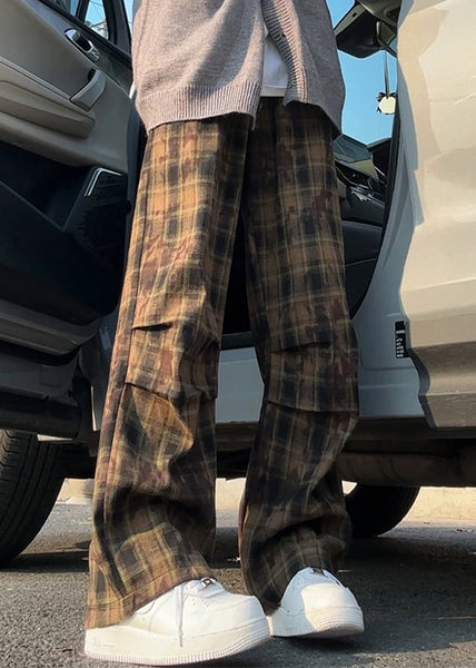 Green Cotton Summer Waist Mens Elastic Pants Plaid New FashionChic