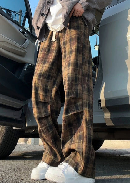 Green Cotton Summer Waist Mens Elastic Pants Plaid New FashionChic