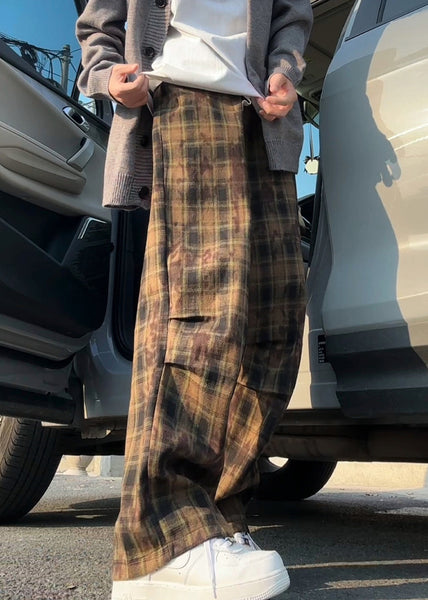 Green Cotton Summer Waist Mens Elastic Pants Plaid New FashionChic