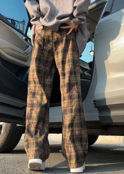 Green Cotton Summer Waist Mens Elastic Pants Plaid New FashionChic