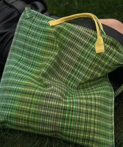 New Green Plaid Large Capacity Canvas Tote Handbag WI028 Bag-BGS241105