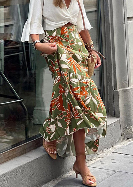 New Green Print Elastic Waist Cotton Maxi Skirts Summer BB050 Hawaii-SKTS240622