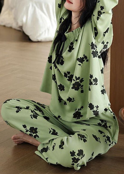 Waist Set Green Elastic Pieces New Fall Pajamas Print Two Cotton FashionChic