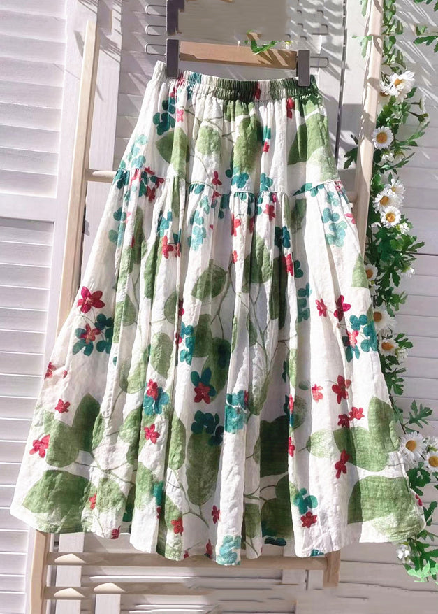 New Green Print Elastic Waist Cotton Skirt Summer GH1062 Ada Fashion