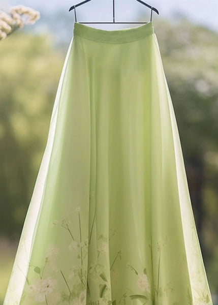 New Green Print High Waist Chiffon Skirt Summer KJ023 ZS-SKTS240715