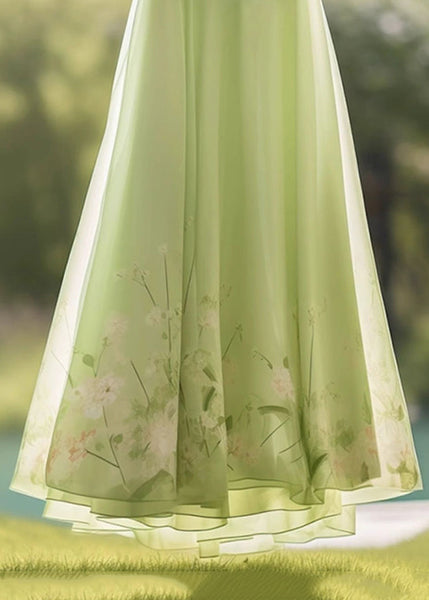 New Green Print High Waist Chiffon Skirt Summer KJ023 ZS-SKTS240715