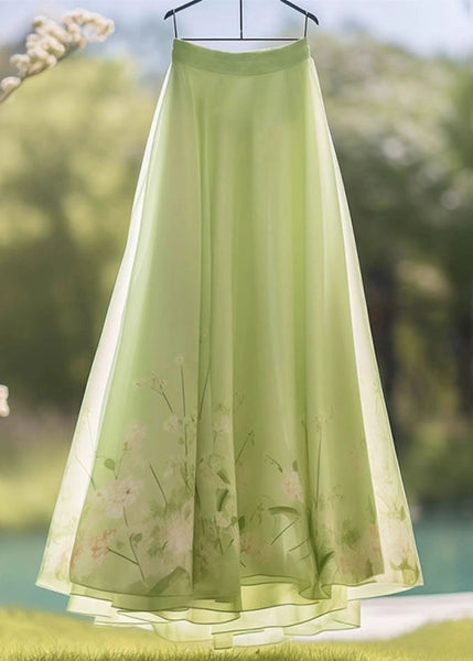 New Green Print High Waist Chiffon Skirt Summer KJ023 ZS-SKTS240715