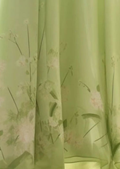 New Green Print High Waist Chiffon Skirt Summer KJ023 ZS-SKTS240715