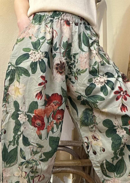 New Green Print Pockets Cotton Crop Pants Summer JH019 MMDM-CPTS240717