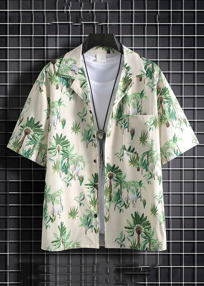 New Green Print Pockets Cotton Men Two Pieces Set Summer HG066 Men-Silk-MENTS240725