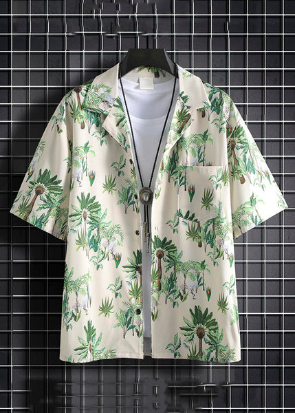 New Green Print Pockets Cotton Men Two Pieces Set Summer HG066 Men-Silk-MENTS240725