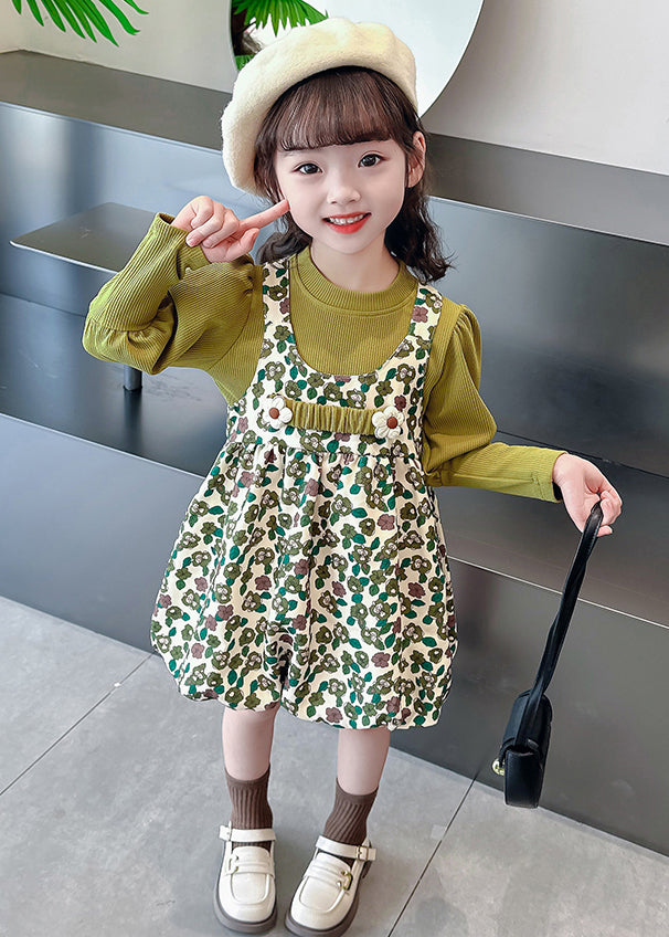 New Green Print Tops And Dress Cotton Girls Two Pieces Set Long Sleeve XZ051 FALL-MM-RCTZ-TPGIEC240618