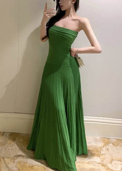 Wrinkled Cotton Green New Strapless knitting Dresses Long FashionChic