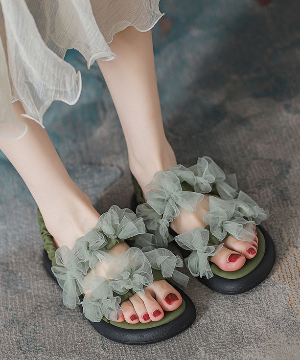 New Green Tulle Bow Splicing Walking Sandals RT1056 Ada Fashion