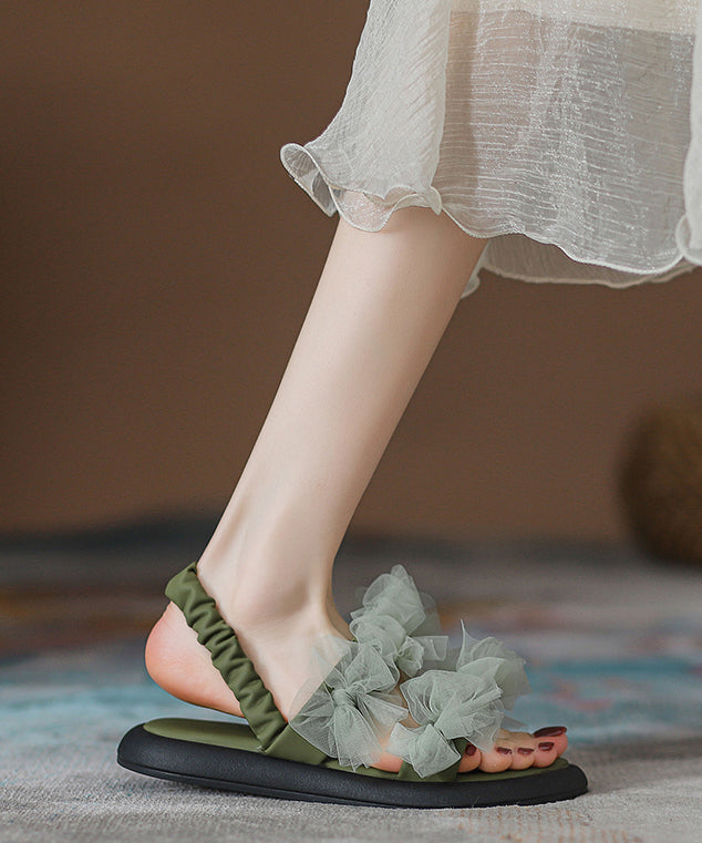 New Green Tulle Bow Splicing Walking Sandals RT1056 Ada Fashion