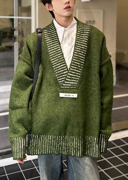 New Green V Neck Cozy Knit Men Sweaters Fall QH022 MENSW241019