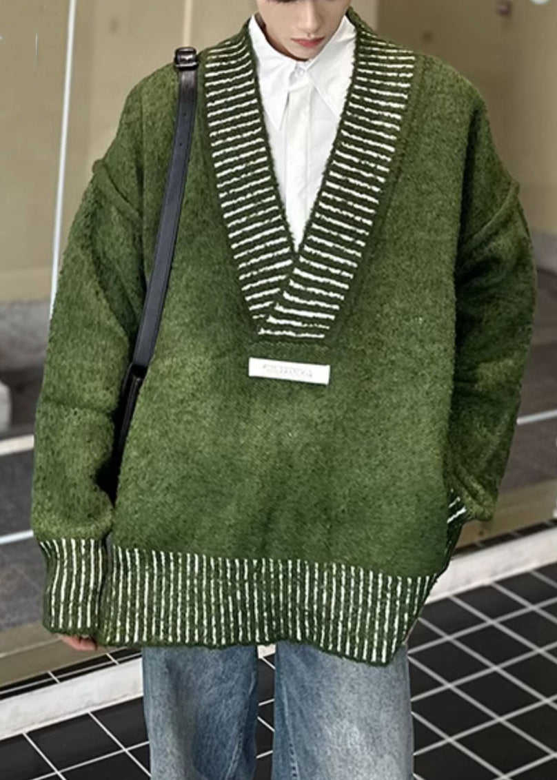 New Green V Neck Cozy Knit Men Sweaters Fall QH022 MENSW241019