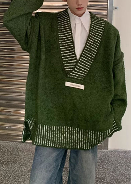 New Green V Neck Cozy Knit Men Sweaters Fall QH022 MENSW241019