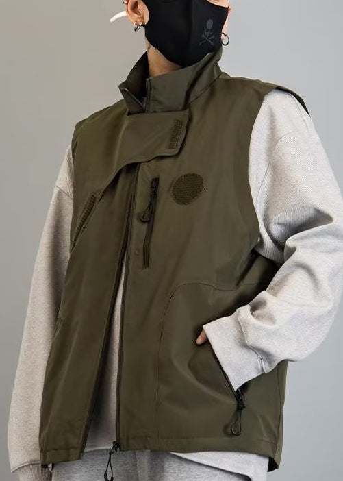 New Green Zip Up Pockets Cotton Men Waistcoat Spring RN011 ABC