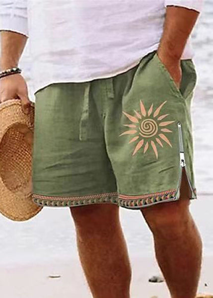 Cotton Zip Men Up New Summer Shorts Waist Print Green Elastic FashionChic