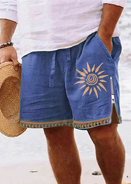 Cotton Zip Men Up New Summer Shorts Waist Print Green Elastic FashionChic