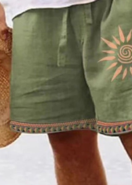 Cotton Zip Men Up New Summer Shorts Waist Print Green Elastic FashionChic