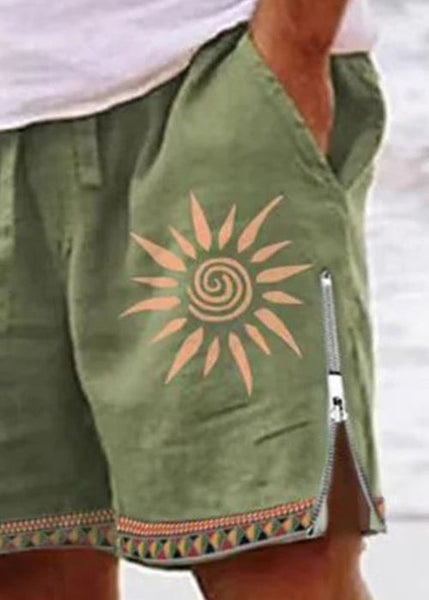 Cotton Zip Men Up New Summer Shorts Waist Print Green Elastic FashionChic