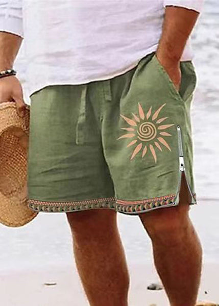 Cotton Zip Men Up New Summer Shorts Waist Print Green Elastic FashionChic