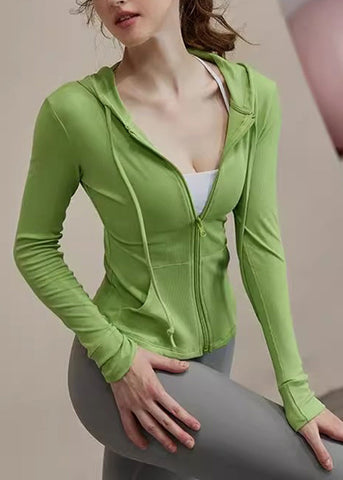 Coats Lack Hooded Green New Zippered Tie Yoga FashionChic