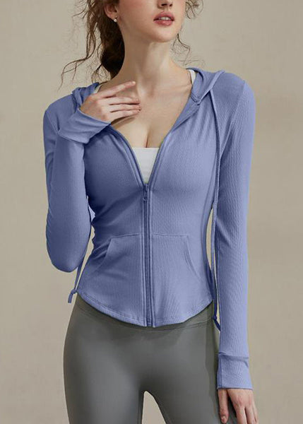 Coats Lack Hooded Green New Zippered Tie Yoga FashionChic