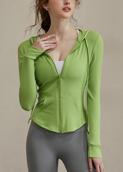 Coats Lack Hooded Green New Zippered Tie Yoga FashionChic