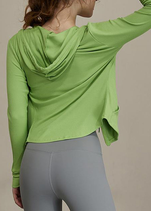 Coats Lack Hooded Green New Zippered Tie Yoga FashionChic