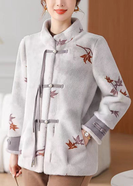 New Grey Button Pockets Mink Velvet Coat Winter RC012 ABC