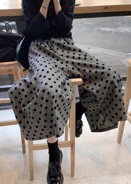 Dot Waist Summer Cotton Grey New Leg Pants Elastic Wide FashionChic