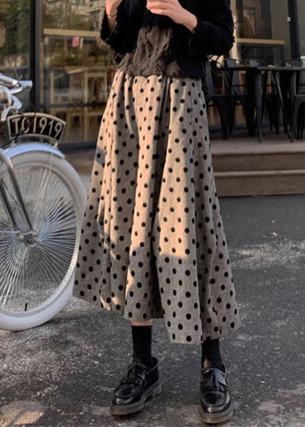 Dot Waist Summer Cotton Grey New Leg Pants Elastic Wide FashionChic