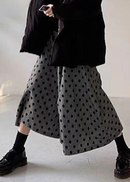 Dot Waist Summer Cotton Grey New Leg Pants Elastic Wide FashionChic