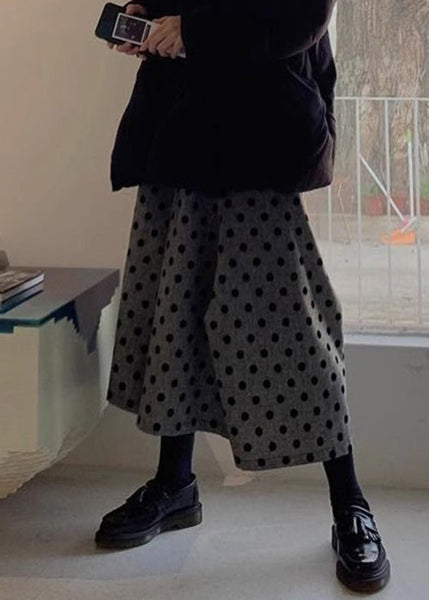 Dot Waist Summer Cotton Grey New Leg Pants Elastic Wide FashionChic