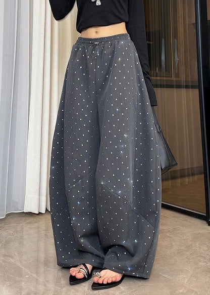 Pockets Waist Elastic Fall Cotton Grey Dot Leg New Pants Wide FashionChic